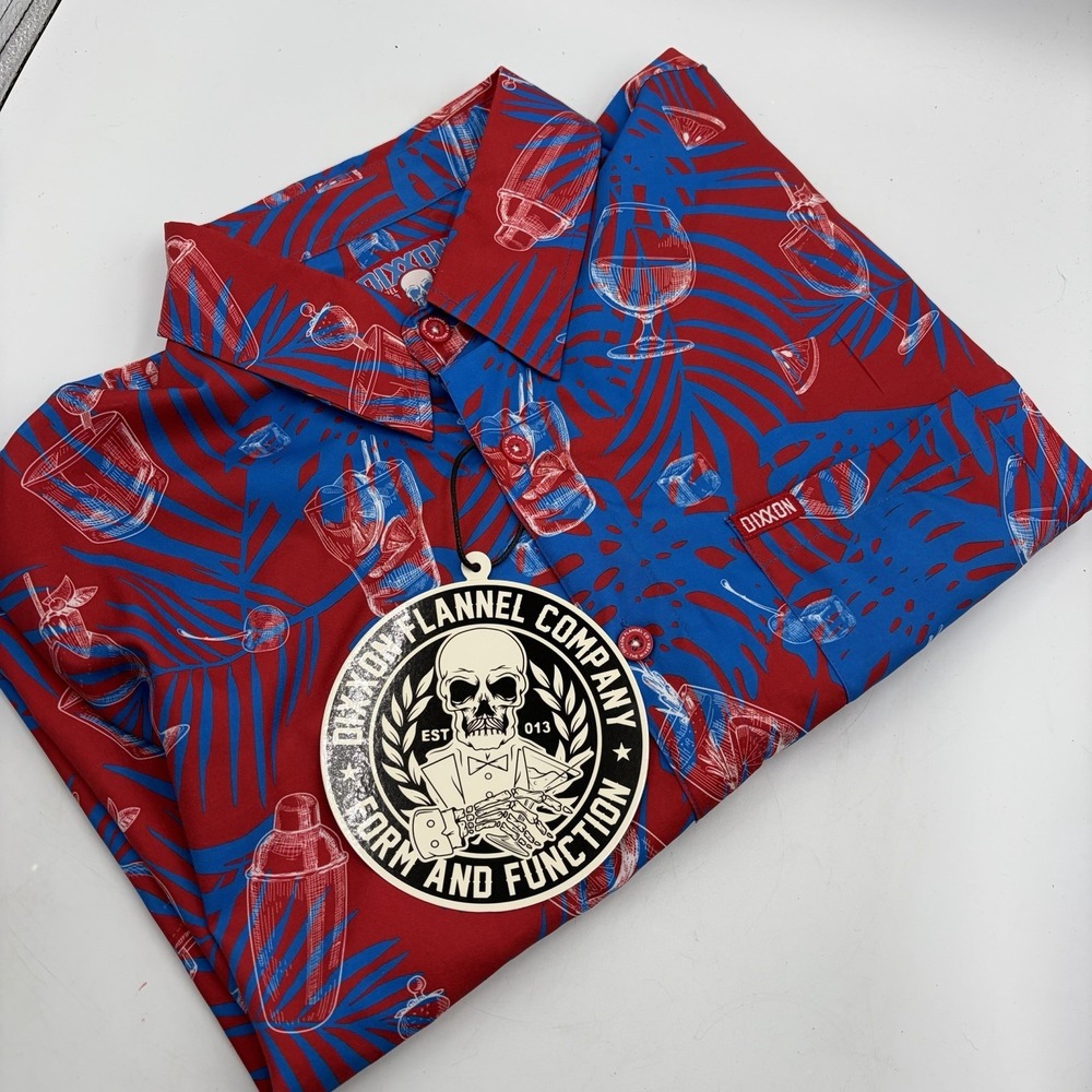Dixxon Flannel Co Shirt Mens XL Blue Red The Mixxer Drinks Cocktails Stretch